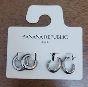 NEW Banana Republic Chunky Silver Hoop Earrings Pack